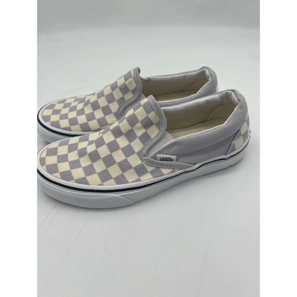 Vans Slip On Sneakers Kids 3.5 Grey Checkerboard Good Classic Canvas Skate Shoes